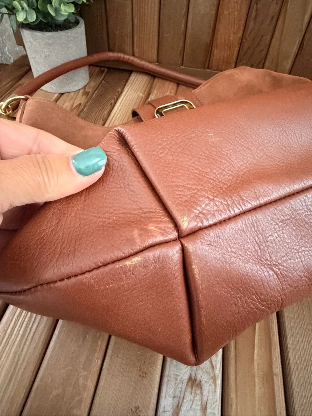 Talbots Brown Suede & Leather Hobo Shoulder Bag Tortoise Buckle